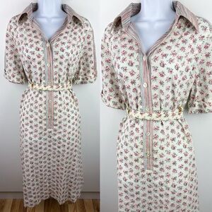 Vintage Cream Floral Midi Dress